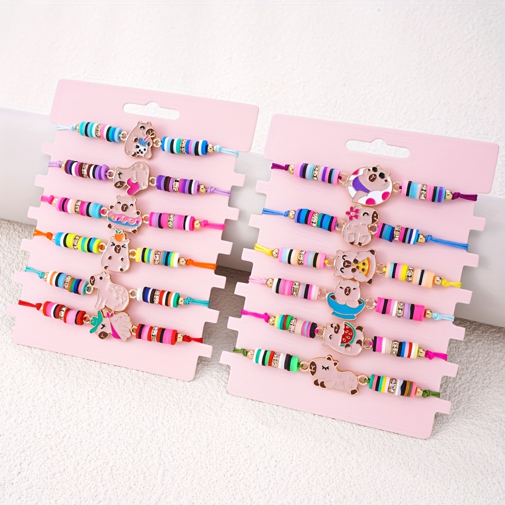 6pcs Capybara Soft Clay Slider Friendship Bracelet Set